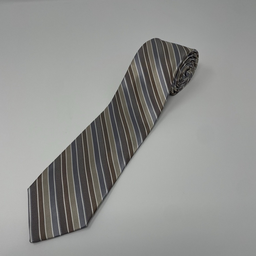 Croft &‎ Barrow Silk Tie Gray Blue Stripe Business Classic Officecore Menswear